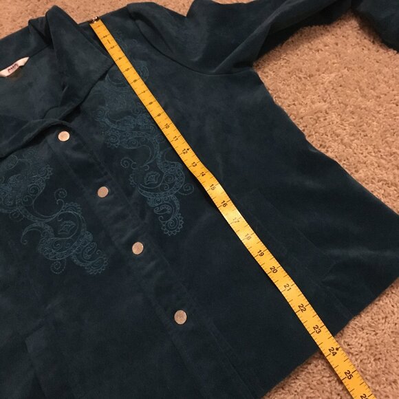Vintage 90s Alia Embroidered Turquoise Corduroy Jacket and Pantsuit - Picture 15 of 16